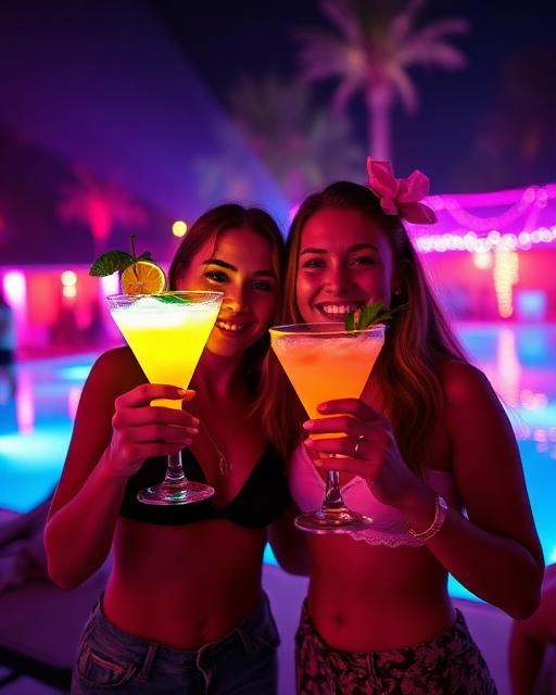 Friends with neon cocktails